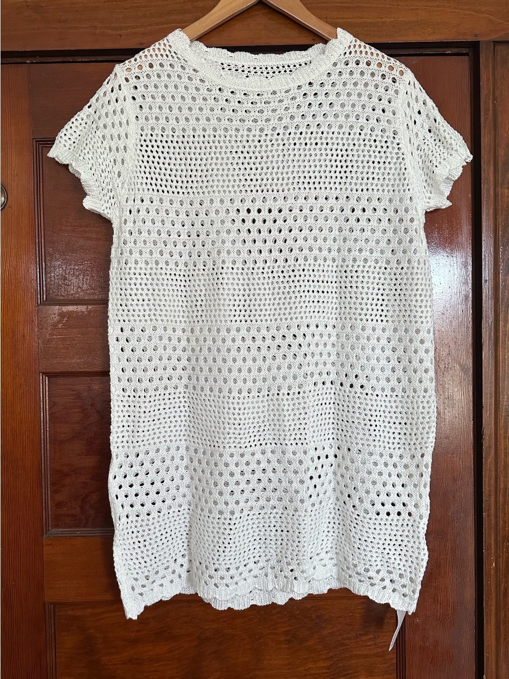 New White Open Knit Crochet Swim Cover-Up Dress Sz Small Beach Bohemian Vacation